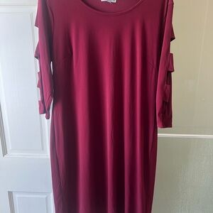 JM Collection Long Sleeve Burgundy Dress